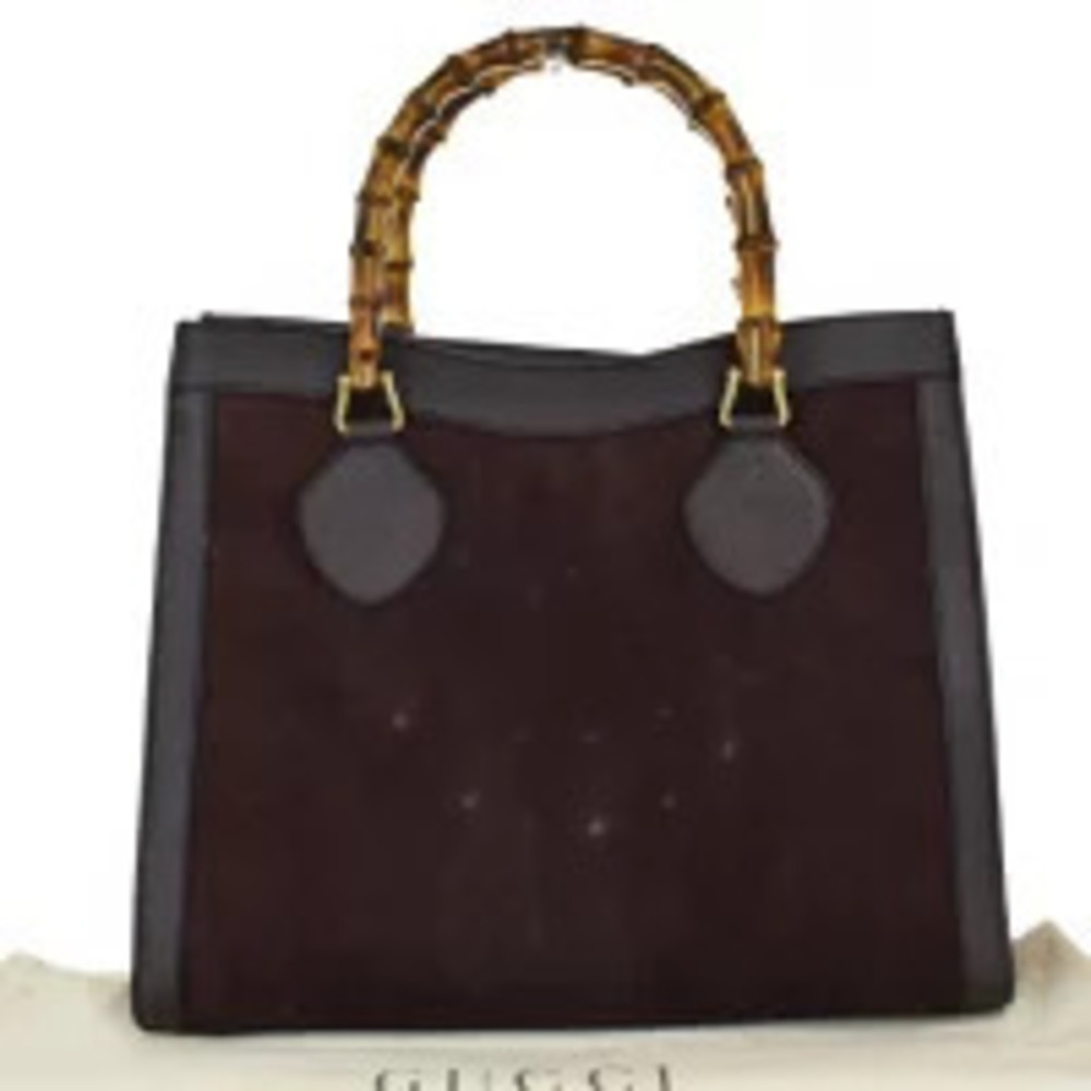 Gucci Bamboo Handbag Bordeaux Purple Red Suede Leather